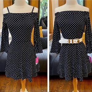Peak 90s Gal Vintage Deadstock Off Shoulder Polka Dot Mini